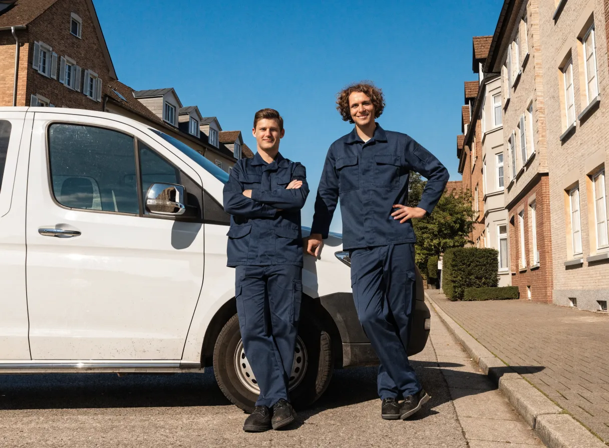 Das Team von Elektrodienst Weber vor dem Einsatzfahrzeug